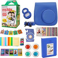 Fujifilm Instax Mini Instant Film (Twin Packs 20 Pictures) + Case, Selfie Lens, Colored Filters, Frames, Stickers and More Accessories Bundle for Mini 9 8 7 Camera (Cobalt Blue)