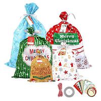 30 PCS Christmas Gift Bags Assorted Size Plastic Party Gift Wrapping Bags with Hanging Tags Cards for Kids Party Favors Supplies
