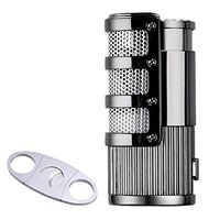 Cigar Ligther Gift Set, Triple Jet Flame Butane Cigarette Torch Lighter with Cigar Punch Attachment (Black)