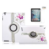 STENES Bling Case Compatible with iPad 10.2 inch 7th Gen 2019 - STYLISH - 3D Handmade Crystal Butterfly Flowers LOVE 360 Degree Rotating Stand Case with Smart Cover Auto Sleep/Wake - Pink