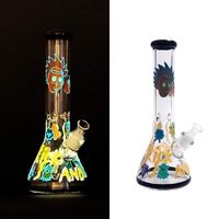 Hand Painted 12 3/4 Inches Glass Vase Water Sculpted Pipe Glow in Dark Hand Crafted and Designed Glow in the Dark