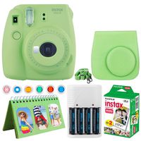 Fujifilm Instax Mini 9 Instant Camera (Lime Green) + Fujifilm Instax Mini Twin Pack Instant Film (20 Exposures) + Camera Case + Scrapbooking Album + 4 AA Batteries & Charger + 6 Colored Lens Filters