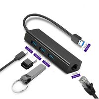 3-Port USB 3.0 Hub with 10/100/1000 Gigabit Ethernet Converter - USB to RJ45 LAN Ethernet Network Adapter for Laptop, MacBook Pro/ Air, ChromeBook, Surface Pro, Windows 10/ 8/ 7, Linux