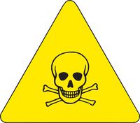 Brady 60216 Pressure Sensitive Vinyl Warning Labels , Black On Yellow,  4" Height x 4" Width,  Pictogram "Toxic Material"  (10 Labels per Package)