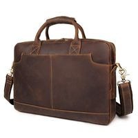 Augus Leather 16" Laptop Briefcase for Men Shoulder BagTravel Messenger Duffle Bags handbag With YKK Metal Zipper