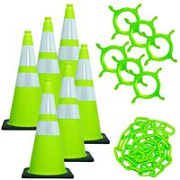Mr. Chain Traffic Cone and Chain Kit, Safety Green with Reflective Collar, 28-Inch Height (93277-6)