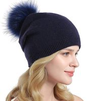 Winsummer Women Knit Wool Beanie Winter Solid Cashmere Ski Hats Fur Pom Pom Hat Baggy Slouchy Skull Knit Beanie Cap