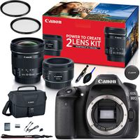 Canon EOS 80D Digital SLR Camera Body (Black) + Canon Portrait and Travel Two Lens Kit with 50mm f/1.8 and 10-18mm Lenses - Expo Accessories Bundle