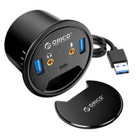ORICO Desk Grommet USB 3.0 Hub with 2 Type-A Port, 1 Type-C Port, Mic&Audio Jack, 4.9ft Extension Cord for Diameter 60mm Hole, Desktop Cable Organizer, Office Accessorie