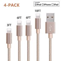 Kesown Phone Charger Cable 4Pack Nylon Braided Cord Compatible Phone XS X 8 8Plus 7Plus 7 6Plus 6s -Gold(3/6/6/10ft)
