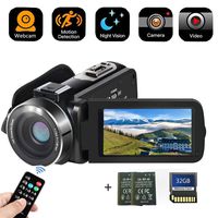 Camcorder Digital Camera with IR Night Vision HD Digital Video Camera 24.0Mega Pixels 16X Digital Zoom for Selfie Pause Function (Two Batteries and 32GB SD Card Included) (Black)