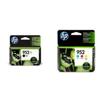 HP 952XL Black Ink Cartridge (F6U19AN) & 952 Cyan, Magenta & Yellow Ink Cartridges, 3 Cartridges (L0S49AN, L0S52AN, L0S55AN)
