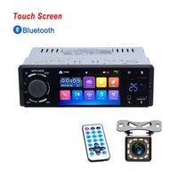 Hikity 1 Din Car Stereo Audio 4.1'' Capacitive Touch Screen Radio FM Bluetooth Supports Android Phone Mirror Link with USB/AUX-in/SD Card Port + Backup Camera & Remote Control