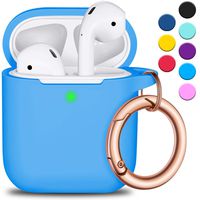 R-fun AirPods Case Cover with Circle Keychain, Full Protective Silicone AirPods Accessories Skin Cover for Women Girl with Apple AirPods Wireless Charging Case,Front LED Visible-Light Blue