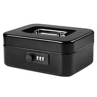 Jssmst Small Cash Box with Combination Lock - Durable Metal Cash Box with Money Tray Black,7.87 x 6.3 x 3.35 inches, CB0701M
