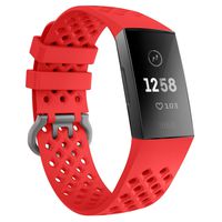 TiMOVO Band Compatible for Fitbit Charge 3, Perforated Soft Silicone Adjustable Replacement Band Fit Fitbit Charge 3 Smart Watch - Red