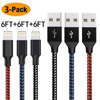 ANLOER Phone Cable, 3Pack 6ft Extra Long Nylon Braided USB Cable Syncing Charging Cord Compatible with iPhone Charger X iPhone 8 8 Plus 7 7 Plus 6s 6s Plus 6 6 Plus iPad iPod Nano (Red/Black/Blue)