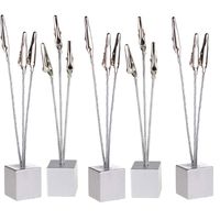 5 Pcs Cube Base 3-Branch Tree Style Memo,Photo Clip,Paper Holder,Table Number Holder for Wedding Party Sliver