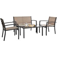 Devoko 4 Pieces Patio Furniture Set Outdoor Garden Patio Conversation Sets Poolside Lawn Chairs with Glass Coffee Table Porch Furniture (Yellow)