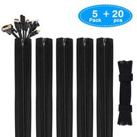 Anytin Cable Management Cord Organizer - 5 Pack 19 Inch Sleeves, Wire Covers for Cords, Desk TV PC Computer Cord Keeper Hider Wall - with Extra 20 Pieces 7 Inch Reusable Cable Ties