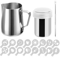 Buytra Stainless Steel Milk Frothing Pitcher 20oz Coffee Shaker Duster Icing Sugar Powder Cocoa Flour Sifter 16 Pieces Cappuccino Barista Coffee Art Stencils Pen