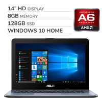 ASUS 2019 Premium 14'' HD Laptop Notebook Computer, 2-Core AMD A6-9225 2.6GHz, 8GB RAM, 128GB SSD, AMD Radeon R4, No DVD, Wi-Fi, Bluetooth, Webcam, HDMI, Windows 10 Home