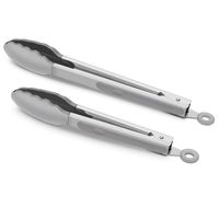 Premium Stainless Steel Food Tongs, 9-Inch & 12-Inch Gray Silicone BPA Free Non-Stick BBQ Cooking Grilling Locking Kitchen Tong