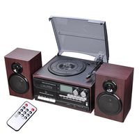 AMPERSAND SHOPS Old School 7" 10" 12" Vinyl Record Cassette Player Turntable with Speakers Bluetooth and AM/FM Radio USB Port Remote Control LCD Display