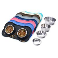 Vivaglory Dog Bowls Stainless Steel Water and Food Bowl Pet Cat Feeder with Non Spill Skid Resistant Silicone Mat, Medium, Black