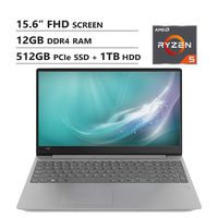 Lenovo Ideapad 330S 15.6" Full HD Screen Laptop, AMD Ryzen 5 2500U Up to 3.6GHz, 12GB DDR4 RAM, 512GB PCIe SSD+1TB HDD, Wireless-AC, HDMI, USB 3.0, USB Type-C, Windows 10, Platinum Grey