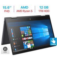 HP Envy x360 15.6'' Touchscreen 2-in-1 FHD (1920x1080) Laptop PC, Quad Core AMD Ryzen 5 2500U up to 3.6GHz, 12GB DDR4 SDRAM, 1TB HDD, Backlit Keyboard, B&O Play, HDMI, Bluetooth, Windows 10