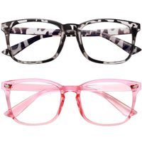 Blue Light Blocking Glasses 2pack Square Computer Glasses Women/Men, Nerd Reading Gaming Glasses Non Prescription (bean Flower+pink)