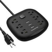 Power Strip 6 Outlet 3 USB with Switch Control, Desktop Charging Station Fast Charge Electric Fireproof 5 ft Heavy Duty Extension Cord, Compact for Home and Office, Black