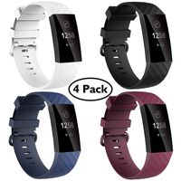 Velavior Waterproof Bands for Fitbit Charge 3/ Charge3 SE, Pack of 4, Soft Adjustable Replacement Wristbands for Women Men Small Large (Black/Navy/Sangria/White, L: for 7.1"-8.7" Wrist)