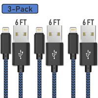 HappyDuck MFi iPhone Charger Lightning Cable MFi Certified 3-Pack 6ft Nylon Braided USB Charging & Syncing Cord Compatible iPhone X/8/7/6/iPad and More