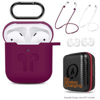 AirPods Case 7 in 1 Airpods Accessories Kits Protective Silicone Cover and Skin for Airpods Charging Case with Airpods Ear Hook Grips/Airpods Staps/Airpods Clips/Skin/Tips/Grips Burgundy