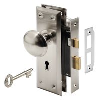 Prime-Line E 2330 Mortise Keyed Lock Set with Satin Nickel Knob - Perfect for Replacing Broken Antique Lock Sets and More, Fits 1-3/8 in.-1-3/4 in. Interior Doors (Satin Nickel)