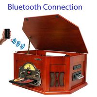 Boytone BT-25CH 8-in-1 Natural Wood Classic Turntable Stereo System with Bluetooth Connection, Vinyl Record Player, AM/FM, CD, Cassette, USB, SD Slot. 2 Built-in Speakers, Remote Control, MP3 Player