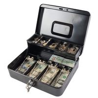 Kyodoled Large Cash Box with Money Tray and Lock, Metal Money Box Safe, Cash Register,5 Compartments Cantilever Tray & 4 Spring-Loaded Clips for Bills,11.81"x 9.45"x 3.54", Black