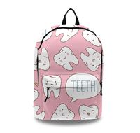 Perfect Gift - Soft Durable PU Leather Backpack Anti Theft Business Backpack School College Bookbag Laptop Computer Bag Kawaii Dentist Teeth Pink Travel Backpack with Headphone Port