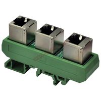 Electronics-Salon Slim DIN Rail Mount RJ45 8P8C 3 Jacks Splitter Buss Board Interface Module.