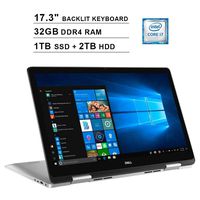 Dell Inspiron 7000 17.3 Inch FHD 1080P Touchscreen 2-in-1 Business Laptop (Intel Core i7-8565U up to 4.6GHz, 32GB RAM, 1TB M.2 SSD (Boot) + 2TB HDD, NVIDIA MX150 2GB, Backlit KB, FP Reader, Win10)