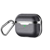 Simple Leather Earphones Case for Couples, Protective Cover Skin Case for AirPods Pro/3, Shock Absorbing Design & Charging Hole & Portable Keychain, for Hiking/Running (Black)