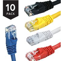 Buhbo 1 FT CAT 5E UTP Ethernet Network Booted Cable (10-Pack), Multi-Color Black, Blue, Red, Yellow, White