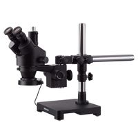 AmScope 3.5X-90X Black Trinocular Stereo Zoom Microscope on Single Arm Boom Stand + 144 LED Compact Ring-Light