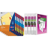 Avery Big Tab Insertable Dividers, Buff Paper, 5-Tab Set, Multicolor, Multi Pack of 6 Sets with 1" Slant Rings, 220-Sheet Capacity, DuraHinge, White, Multi Pack of 4