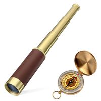 Pirate Telescope and Compass for Kids Adults, Handheld Collapsible Brass Monocular Telescope 25x30 Zoomable Spyglass Waterproof Pocket Compass for Cruise Ship Travel Camping Hiking Outdoor Navigation
