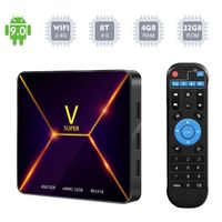 Android 9.0 TV Box, Super V Android Box 4GB DDR3 32GB EMMC Chip RK3318 Quad-core WiFi 2.4Ghz BT4.0 3D 4K USB3.0 Smart TV Box