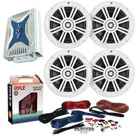 4 x Kicker 41KM604W 6.5" Marine Boat Coaxial White Speakers Combo Bundle With A Pyle PLMRA430BT 1000 Watt 4-Channel Marine Car Bluetooth Amplifier + Pyle PLMRAKT8 8 Gauge Amplifier Installation Kit