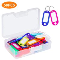 Cuttte 50 Pack Plastic Key Tags with Container, Key Labels with Ring and Label Window, 10 Colors